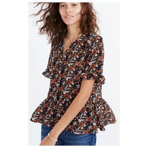 MADEWELL Silk Studio Ruffle-Hem Top in Prairie Blossoms